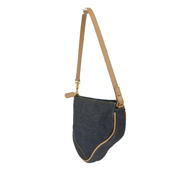 CHRISTIAN DIOR Logo Saddle Shoulder Bag Canvas Denim Canvas Leather Blue - Picture 4 of 15